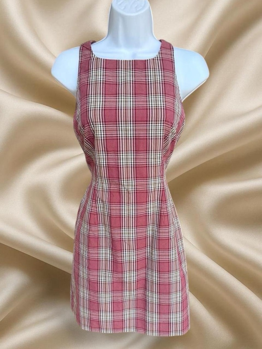 Vintage Esprit Plaid Mini Dress 90s Minimalist Preppy Model Off Duty - Picture 1 of 6